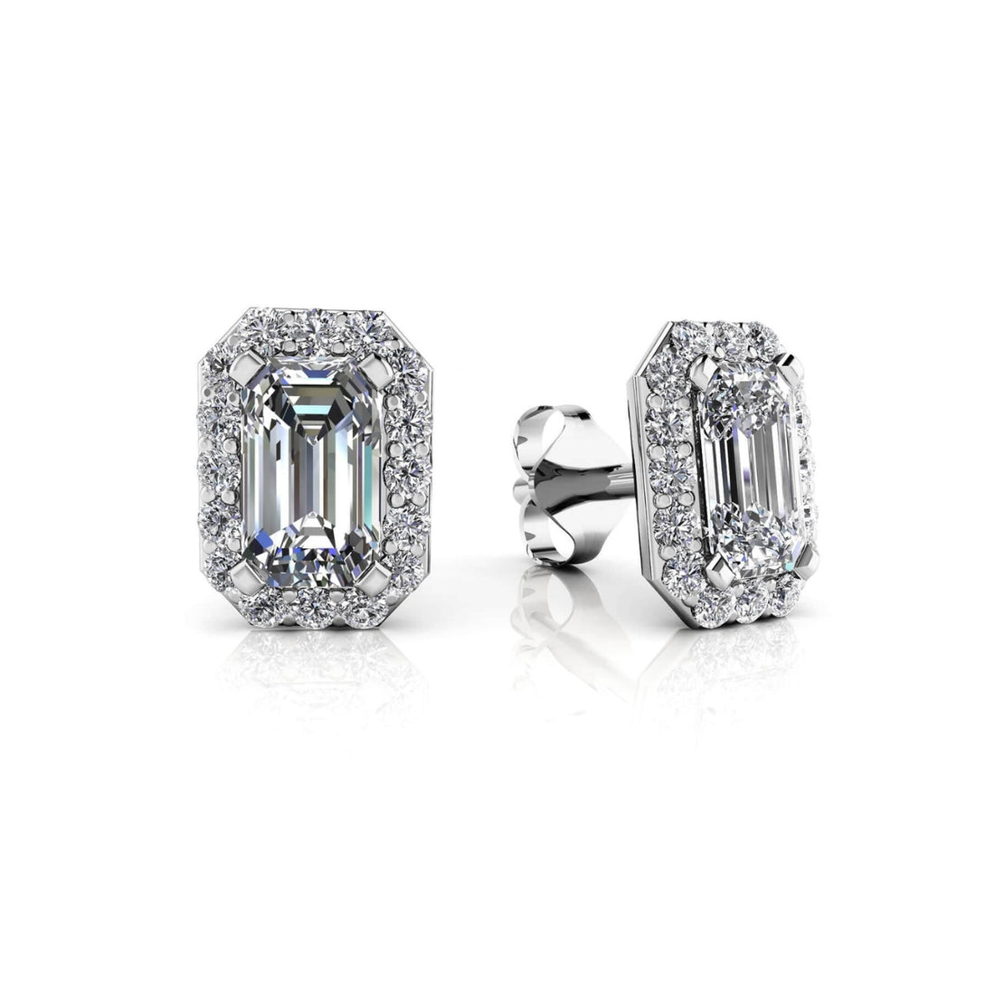 Diamond Emerald Cut Halo Earrings