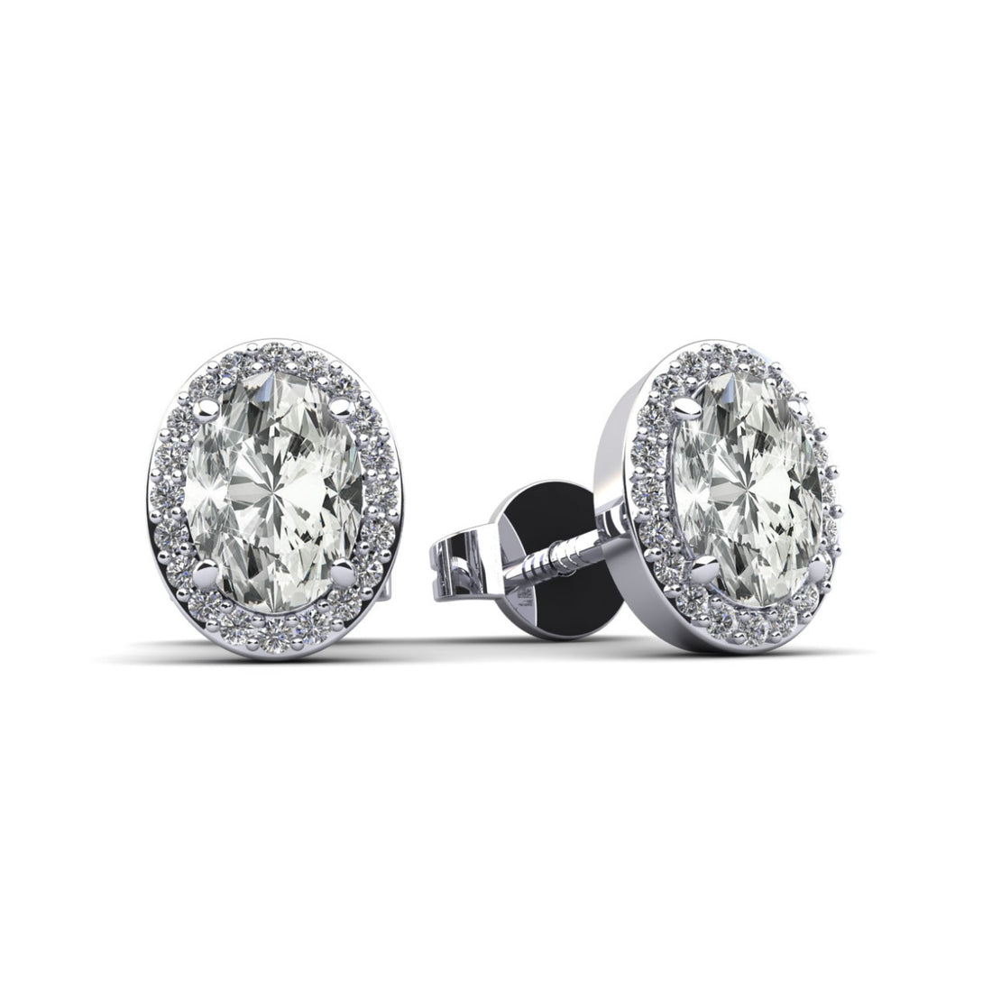 Halo Oval Diamond Stud Earrings